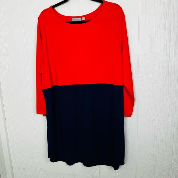 Susan Graver Premier Liquid Knit Tunic Top Coral Navy Color Block Size XL  QVC - Picture 12 of 12
